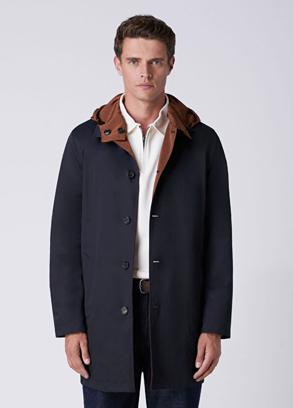 Beymen Club Navy Blue Tan Hooded Reversible Overcoat - 2