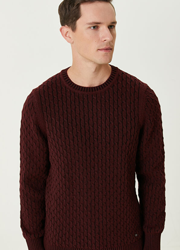 Beymen Club Burgundy Braided Wool Sweater - 2
