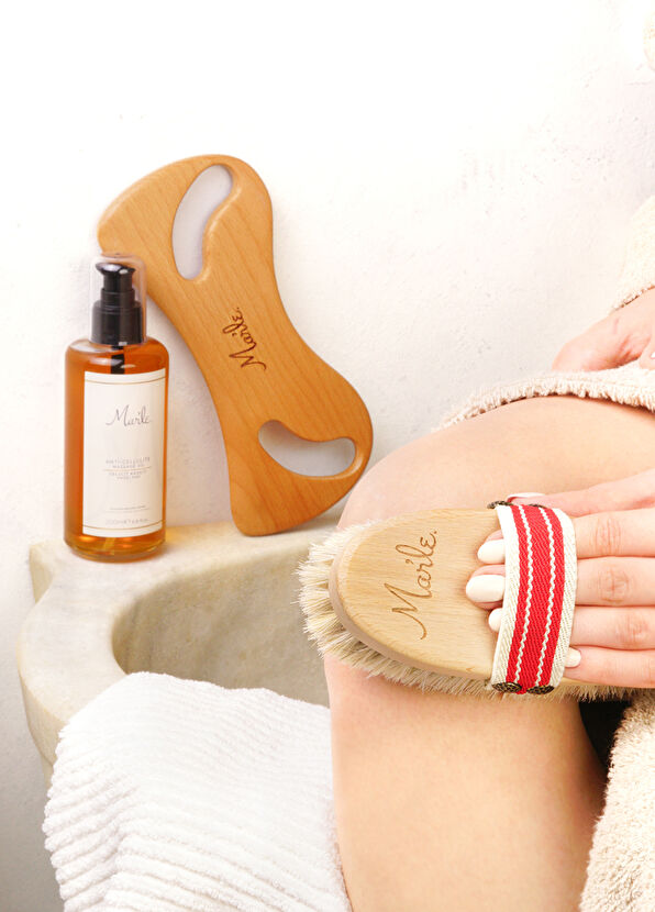 Mar'le Anti-Cellulite Massage Oil 200 ml + Natural Horsehair Brush and Wooden Massager 3-Piece Care Set - 2