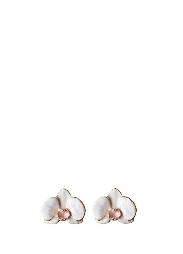 Allegoria Jewelry Orchid White Enamel 925 Sterling Silver 24K Gold Plated Women's Earrings - 1