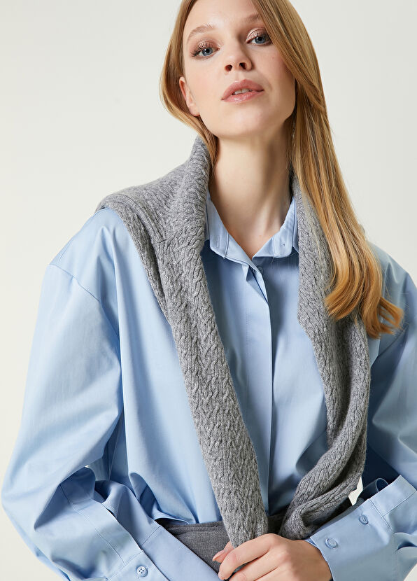 Beymen Club Mavi Crop Poplin Gömlek - 2