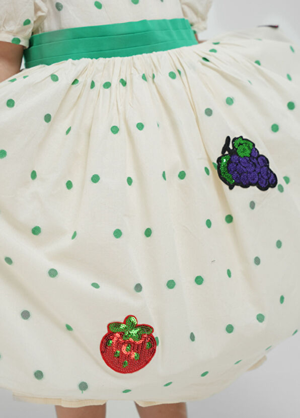 Lullmom Ekru Puanlı Kısa Kollu Kız Çocuk Elbise - 3