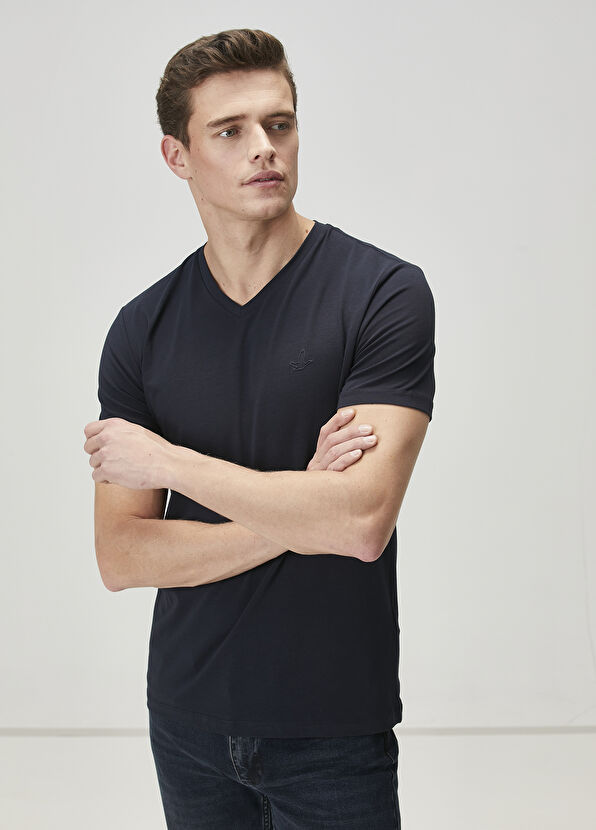 Beymen Club Navy Blue V-Neck T-Shirt - 2