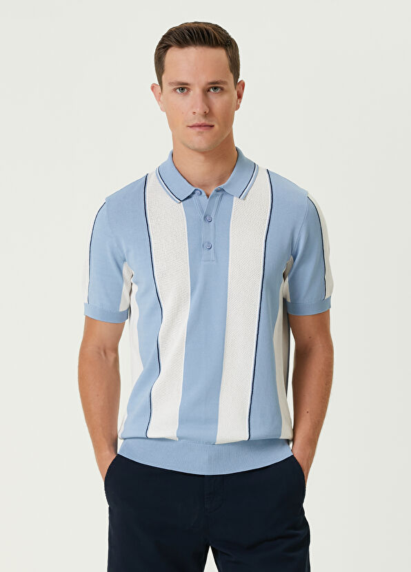 Beymen Club Blue Openwork Short Sleeve Polo Sweater - 1