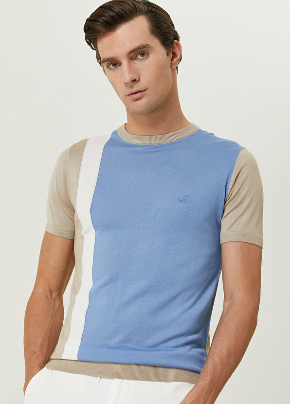 Beymen Club Mavi Colorblocked Kısa Kollu Kazak - 2