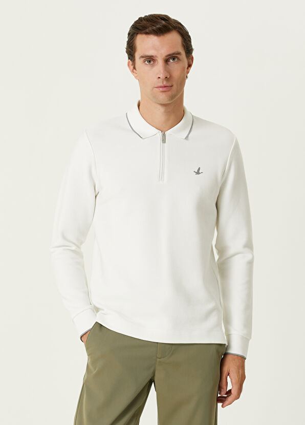 Beymen Club Slim Fit Ekru Polo Yaka Ottoman Dokulu Sweatshirt - 1