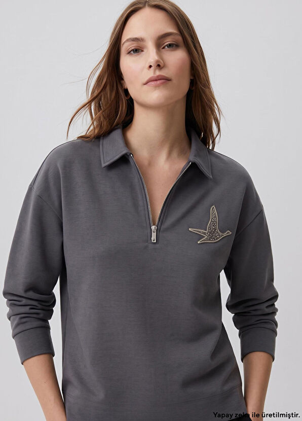 Beymen Club Grey Stone Logo Detailed Sweatshirt - 1