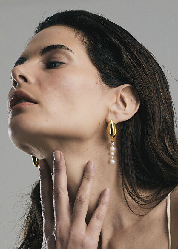 Louur Thoe 925 Sterling Silver 24K Gold Plated Women's Pearl Earrings - 2