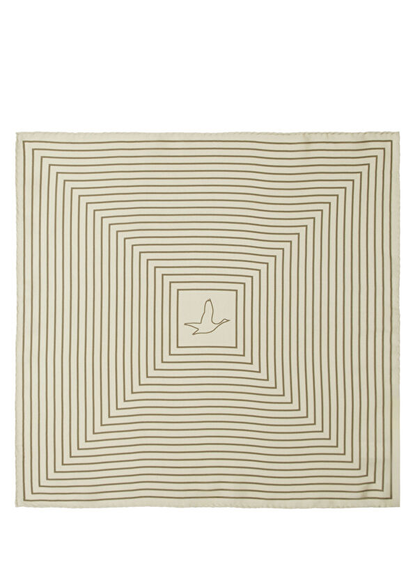 Beymen Club Bej Çizgili İpek Eşarp - 1