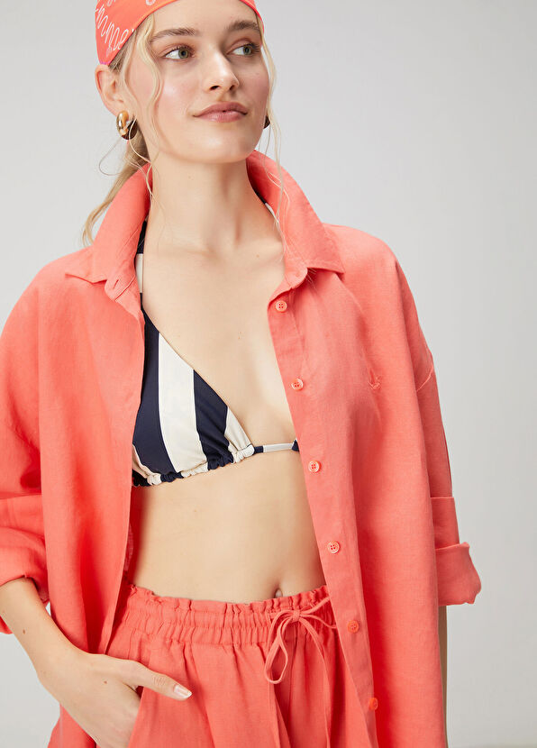 Beymen Club Oversize Somon Logolu Keten Gömlek - 3
