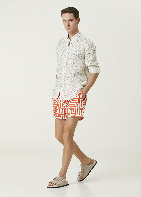 Beymen Club Orange Geometric Patterned Swimsuit - 1