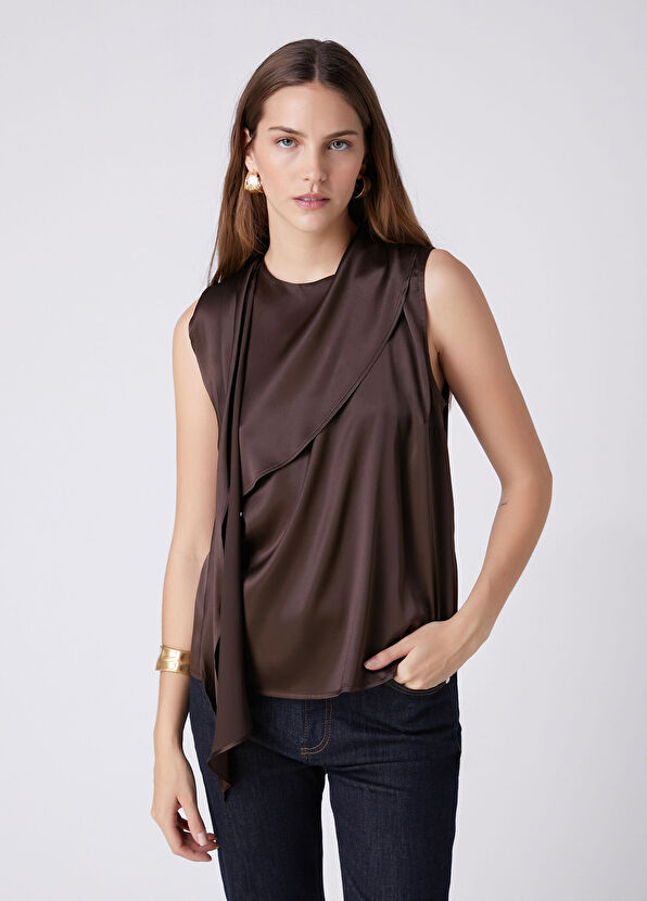 Beymen Club Brown Scarf Detailed Silk Blouse - 4