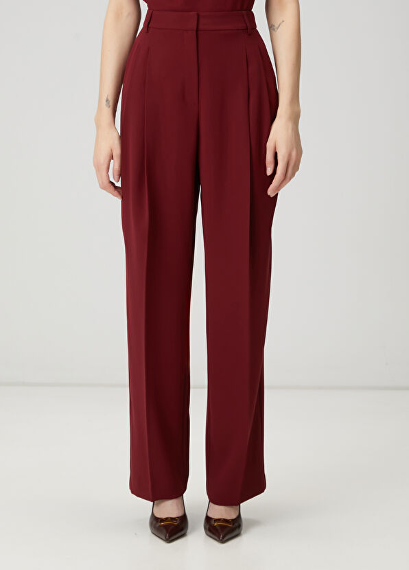 Beymen Club Bordo Çift Pileli Palazzo Pantolon - 2