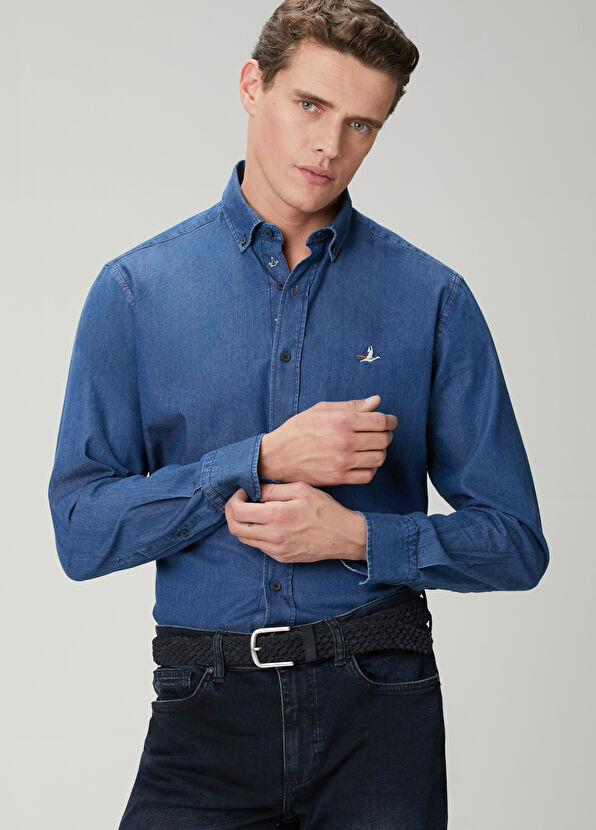 Beymen Club Comfort Fit Navy Blue Denim Shirt - 2