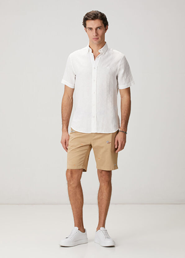 Beymen Club Beyaz Comfort Fit Kısa Kollu Keten Gömlek - 3