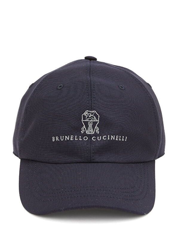 Brunello Cucinelli Lacivert Logo Nakışlı Erkek Yün Şapka - 2