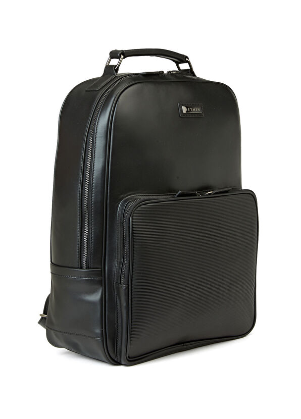 Stripe Siyah Erkek Deri Sırt Çantası - Görsel 4