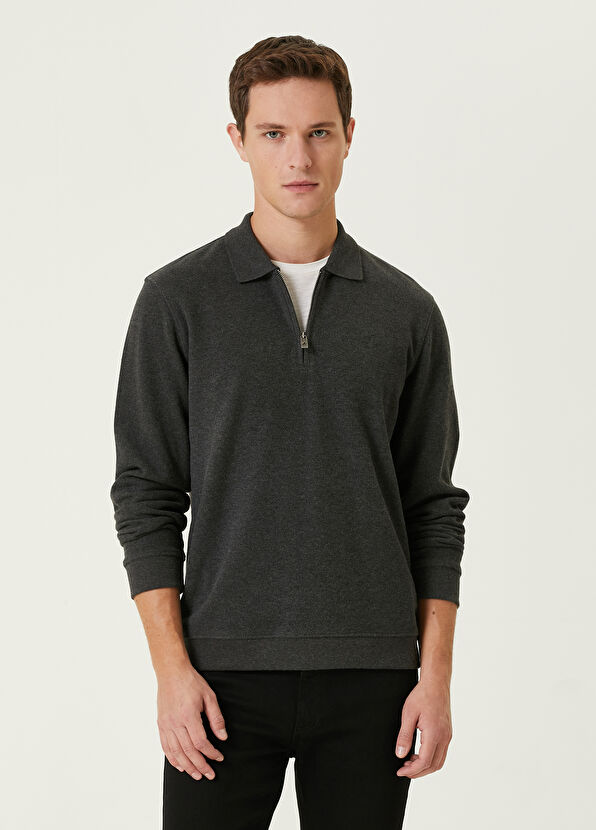 Beymen Club Antrasit Polo Yaka Logolu Sweatshirt - 1