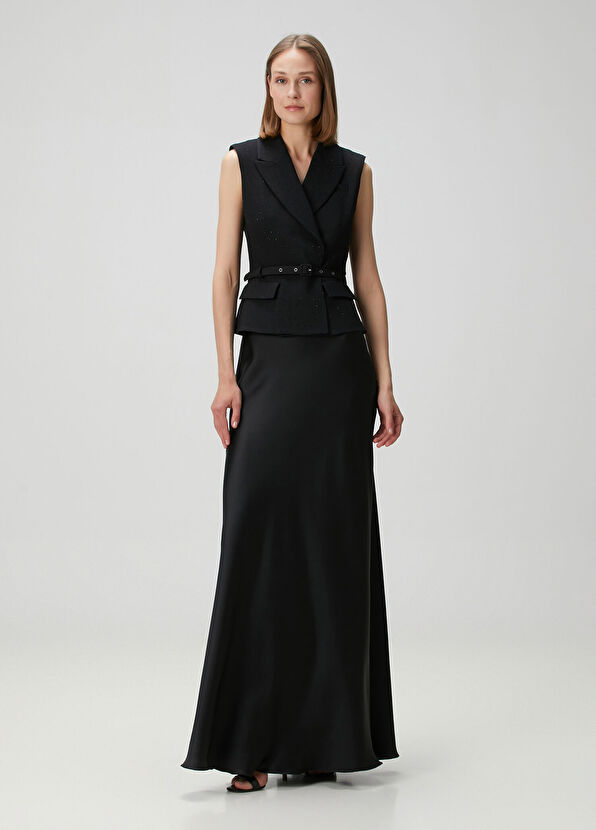 Siyah Yelek Detaylı Maksi Abiye Elbise - Görsel 4