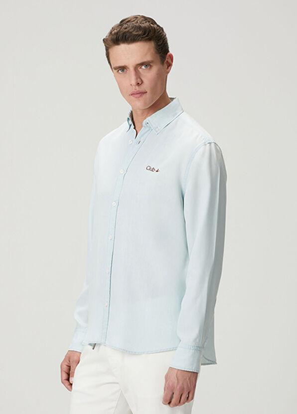 Beymen Club Comfort Fit Light Blue Lyocell Jean Shirt - 4