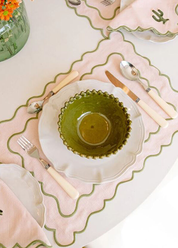 Mariaida Home Ondulado Palm Tree Light Pink Linen American Service Napkin Set 35 x 50 cm - 4