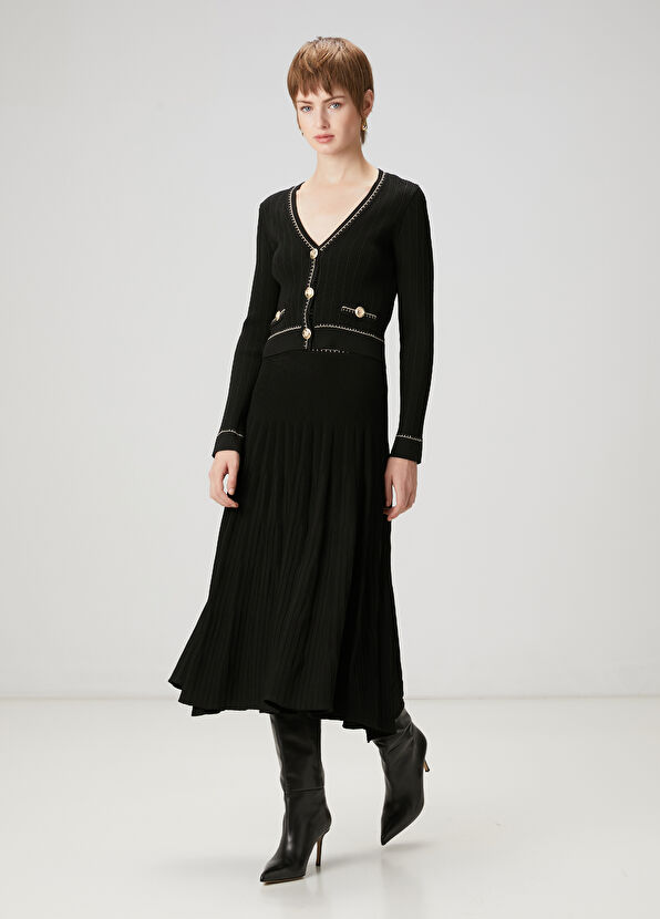 Beymen Club Siyah Çizgi Dokulu Midi Etek - 1