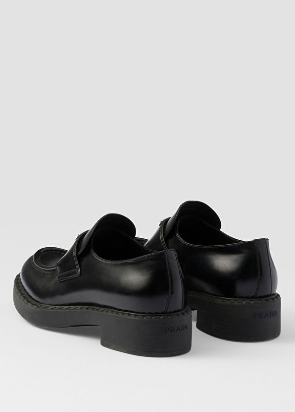 Prada Chocolate Brushed Leather Loafers - 4