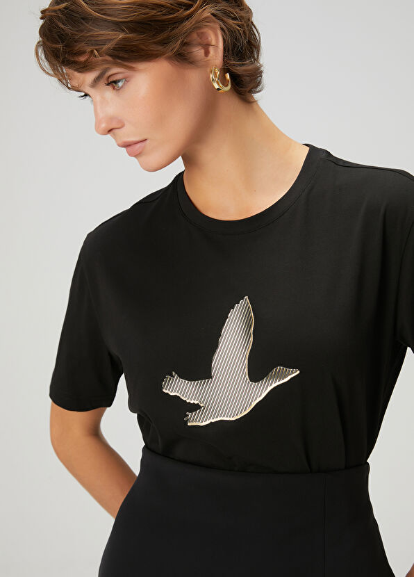 Beymen Club Siyah Gold Şeritli Kaz Logolu T-shirt - 2