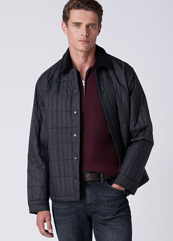Beymen Club Black Collar Velvet Insert Quilted Thin Coat - 1