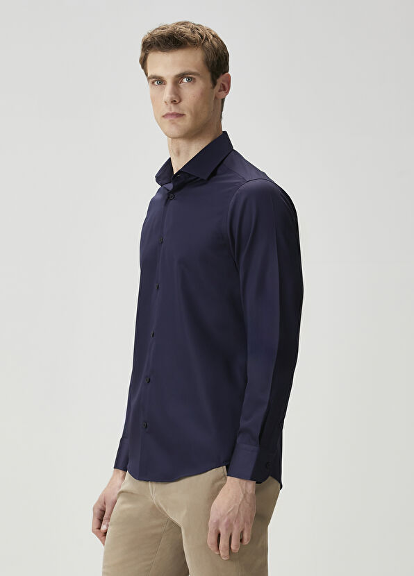 Beymen Club Comfort Fit Navy Blue Non-Iron Shirt - 2