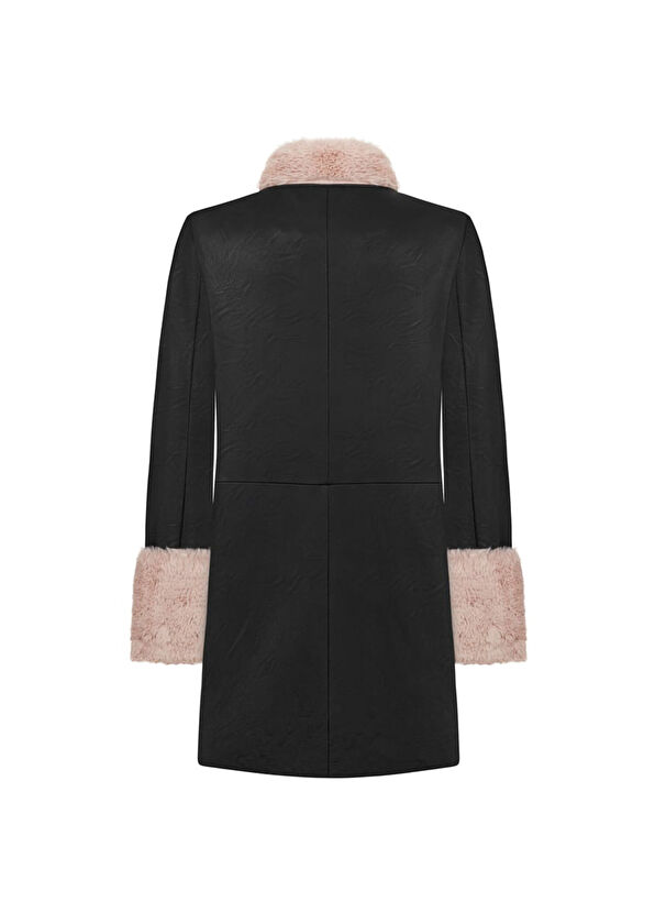 Feel The Lotus Suki Black Leather Fur Detailed Women's Coat - 2