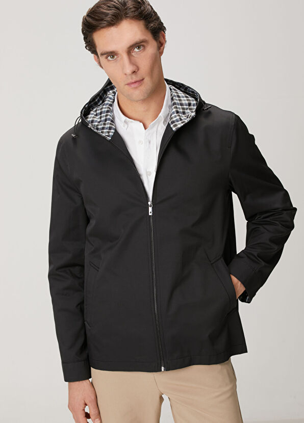 Beymen Club Black Hooded Plaid Coat - 2