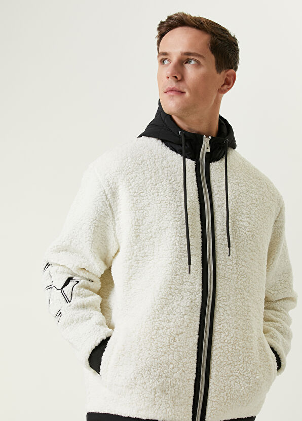 Beymen Club Beyaz Kapüşonlu Kaz Nakışlı Shearling Mont - 2