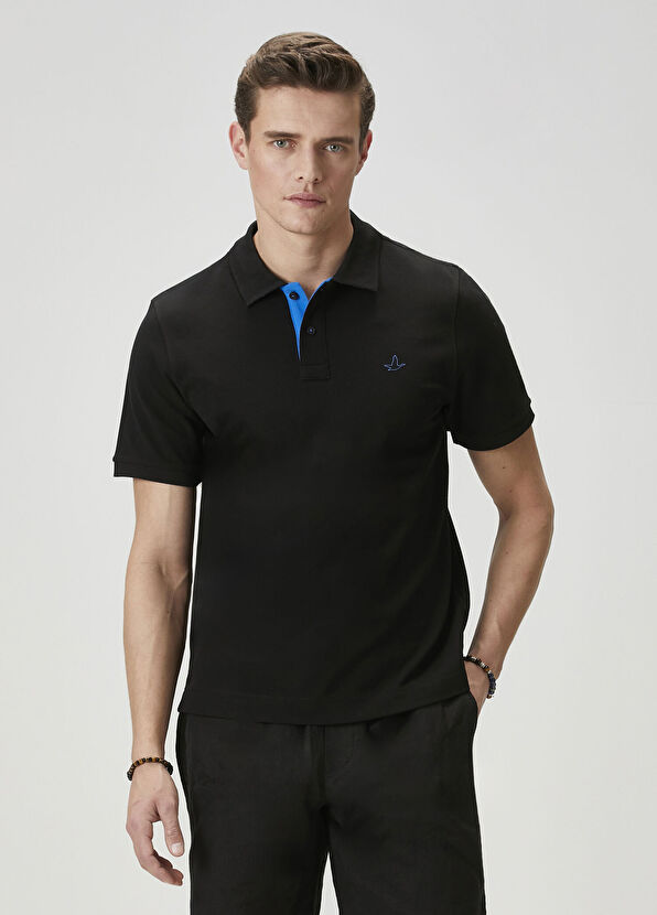 Beymen Club Comfort Fit Siyah Yaka Altı Baskılı Polo T-shirt - 1
