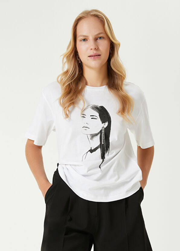 Beymen Club Beyaz Taşlı Kadın Baskılı T-shirt - 4