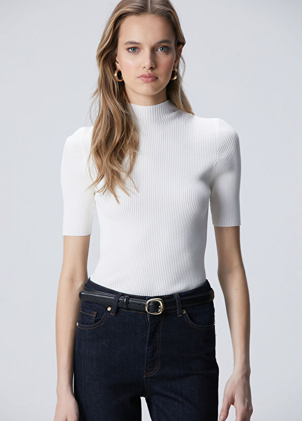 Network Kırık Beyaz Yarım Kol Rayon Basic Kazak - 1