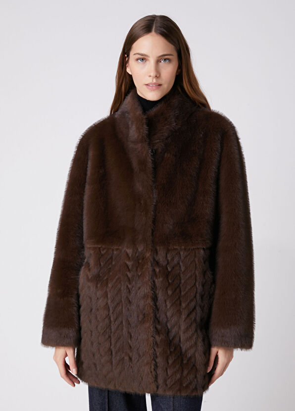 Beymen Club Dark Brown Cable Knit Coat - 4