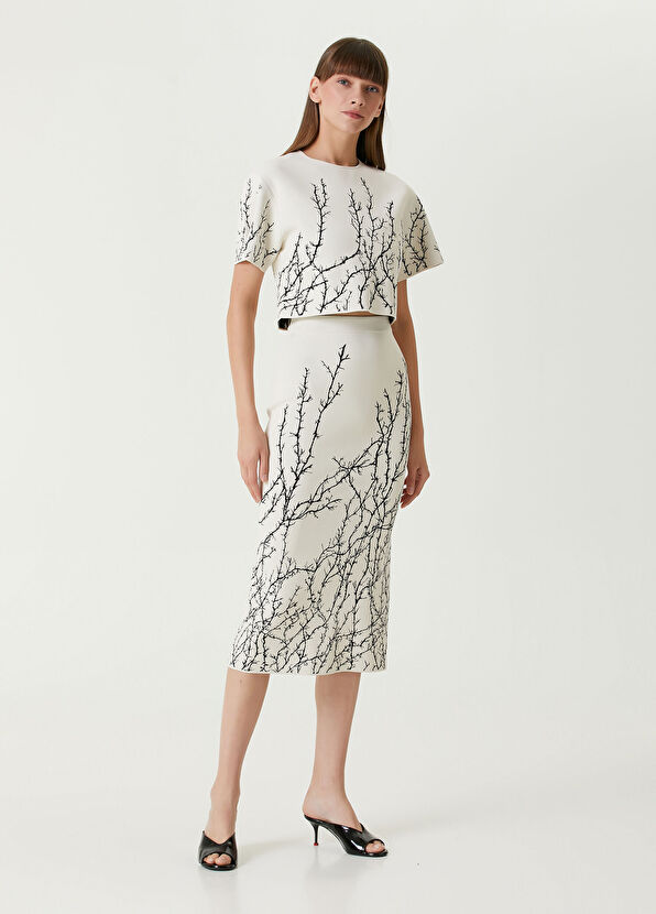 McQueen Fildişi Siyah Desenli Crop Yün Bluz - 2