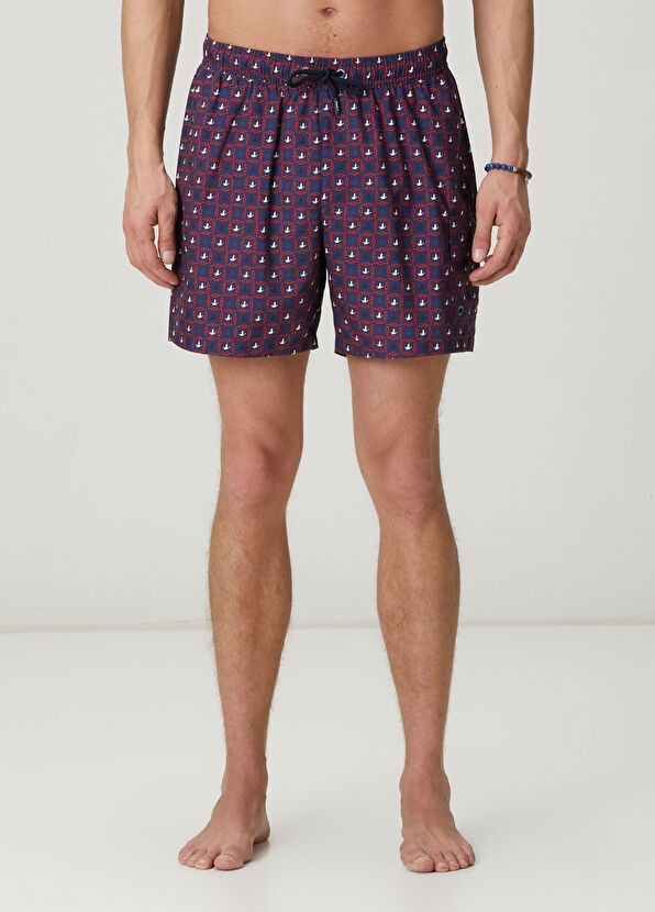 Beymen Club Bordo Lacivert Kareli Balık Desenli Kısa Mayo - 2