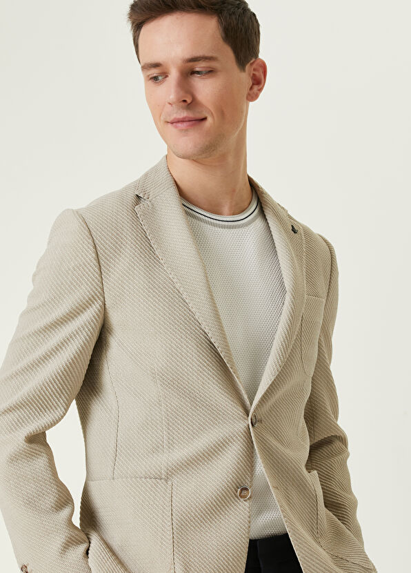 Beymen Club Beige Diagonal Coarsely Textured Knitted Jacket - 2