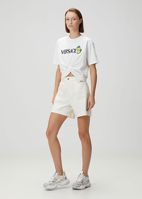 Versace Strawberry Garden Beyaz Crop T-shirt - 2