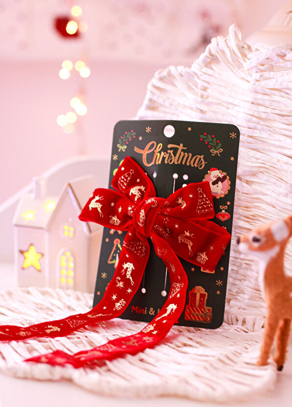 Mini & Kids Red Bow Velvet Girl's Bow Clasp - 4