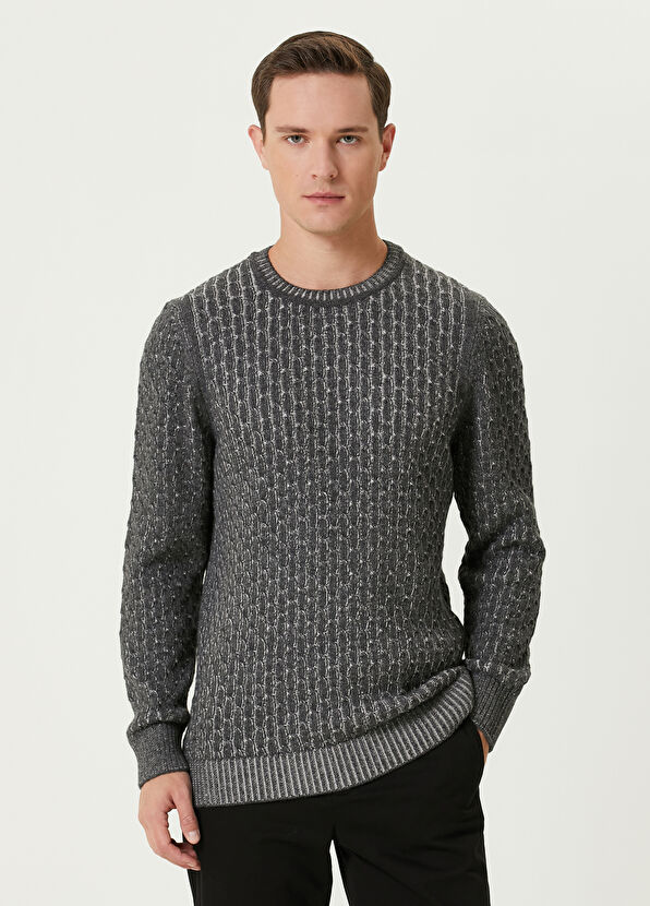 Beymen Club Gri Saç Örgü Dokulu Yün Kazak - 1