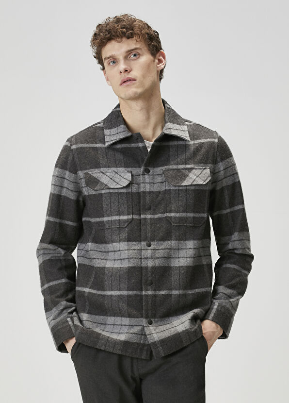 Beymen Club Gri Antrasit Ekose Desenli Dış Gömlek - 1