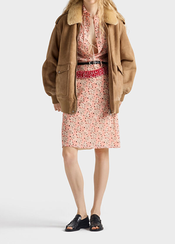 Prada Çiçek Desenli Pembe İpek Kadın Midi Boy Georgette Etek - 2