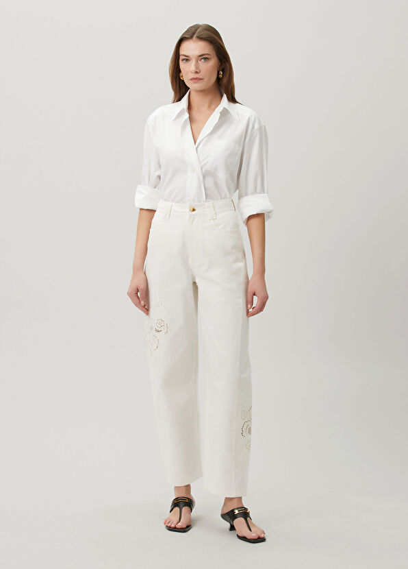 AJE Halo White Embroidered Trousers - 1