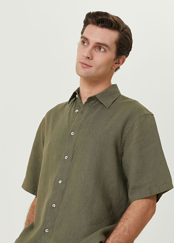 Beymen Club Comfort Fit Haki Kısa Kollu Keten Gömlek - 2