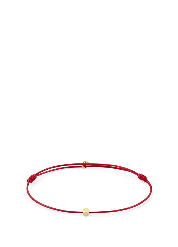 Kırmızı Altın Kaplama Çelik Erkek Şans Bilekliği - Görsel 2