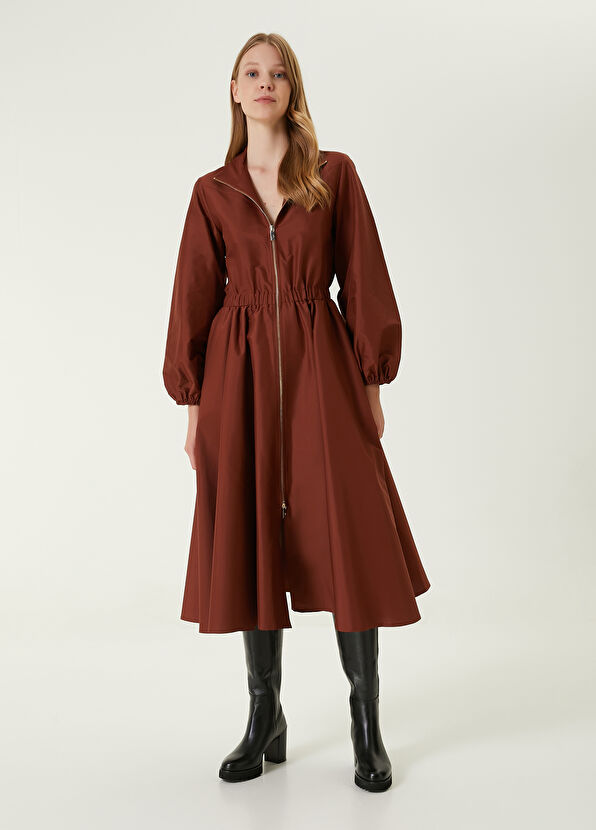 Beymen Club Tarçın Fermuarlı Midi Tafta Elbise - 2