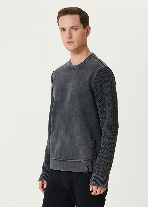 Beymen Club Anthracite Sleeves Knitted Textured Sweatshirt - 4